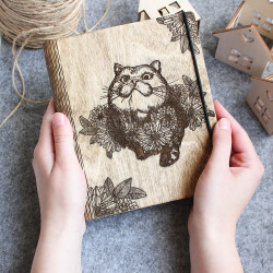 Wooden notebook "Flowers Cat"