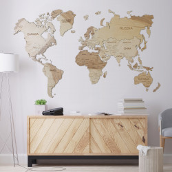 Wooden world map with states