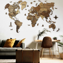 3D Wooden World Map "Brownie"